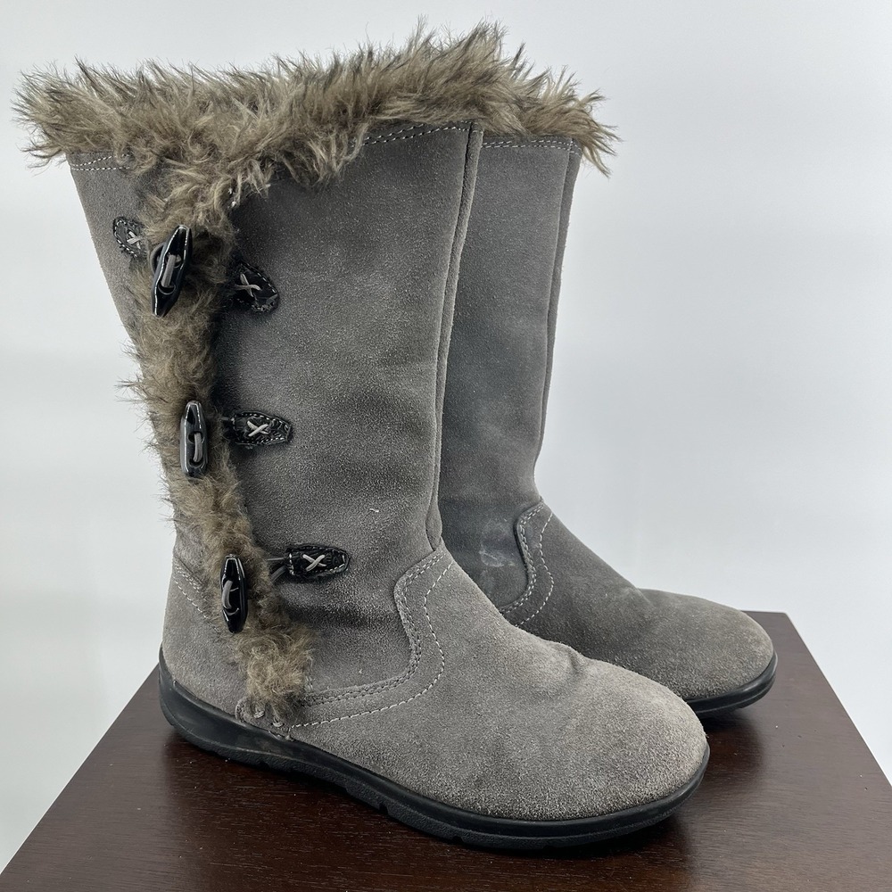 White Mountain Women's Tantalas Boots Size 8.5 Gray Suede Faux Fur Toggle Winter